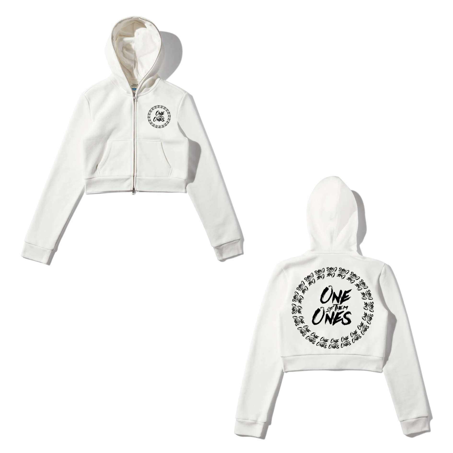 One Of Them Ones - White Cropped Full Zip Body Bag Hoodie