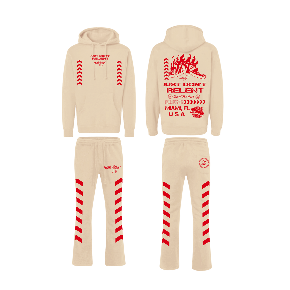 Organik Lyfestyle - Just Dont Relent Creme Hoodie Set