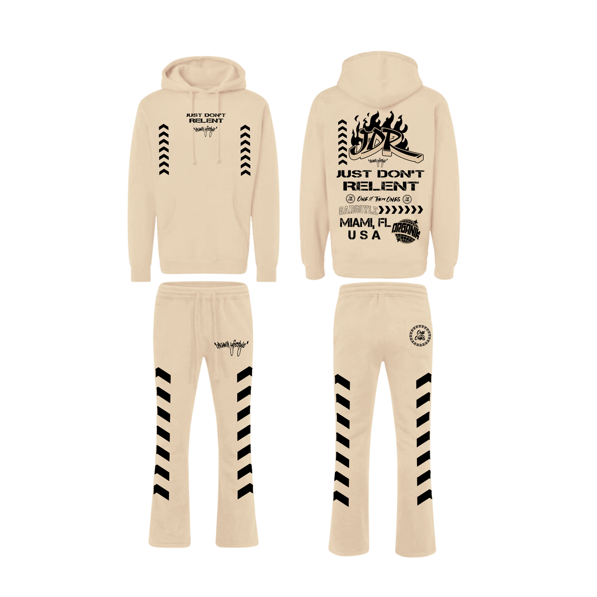 Organik Lyfestyle - Just Dont Relent Creme Hoodie Set