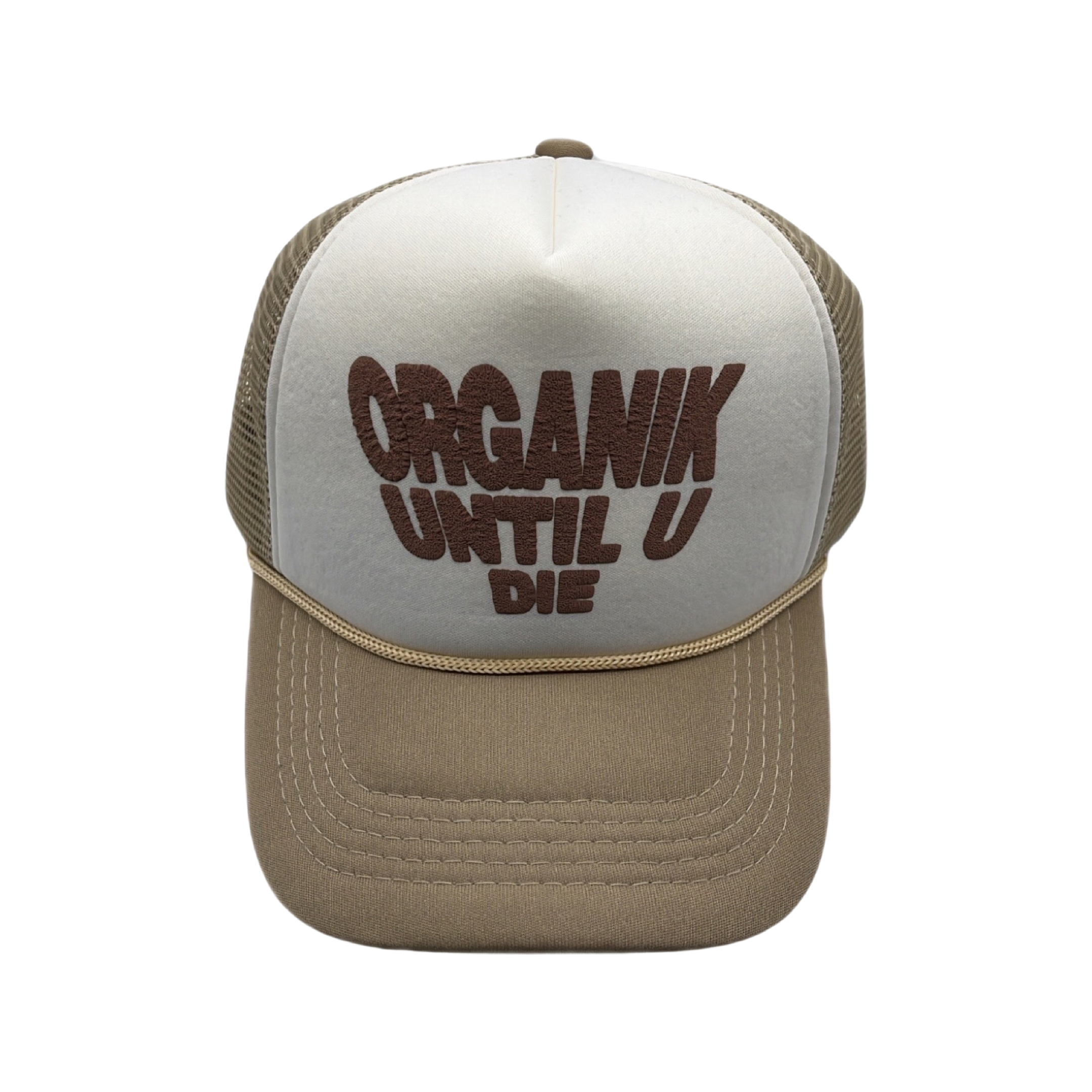 Mr. Organik and Grind Until U Die Trucker Hat Collab Brown